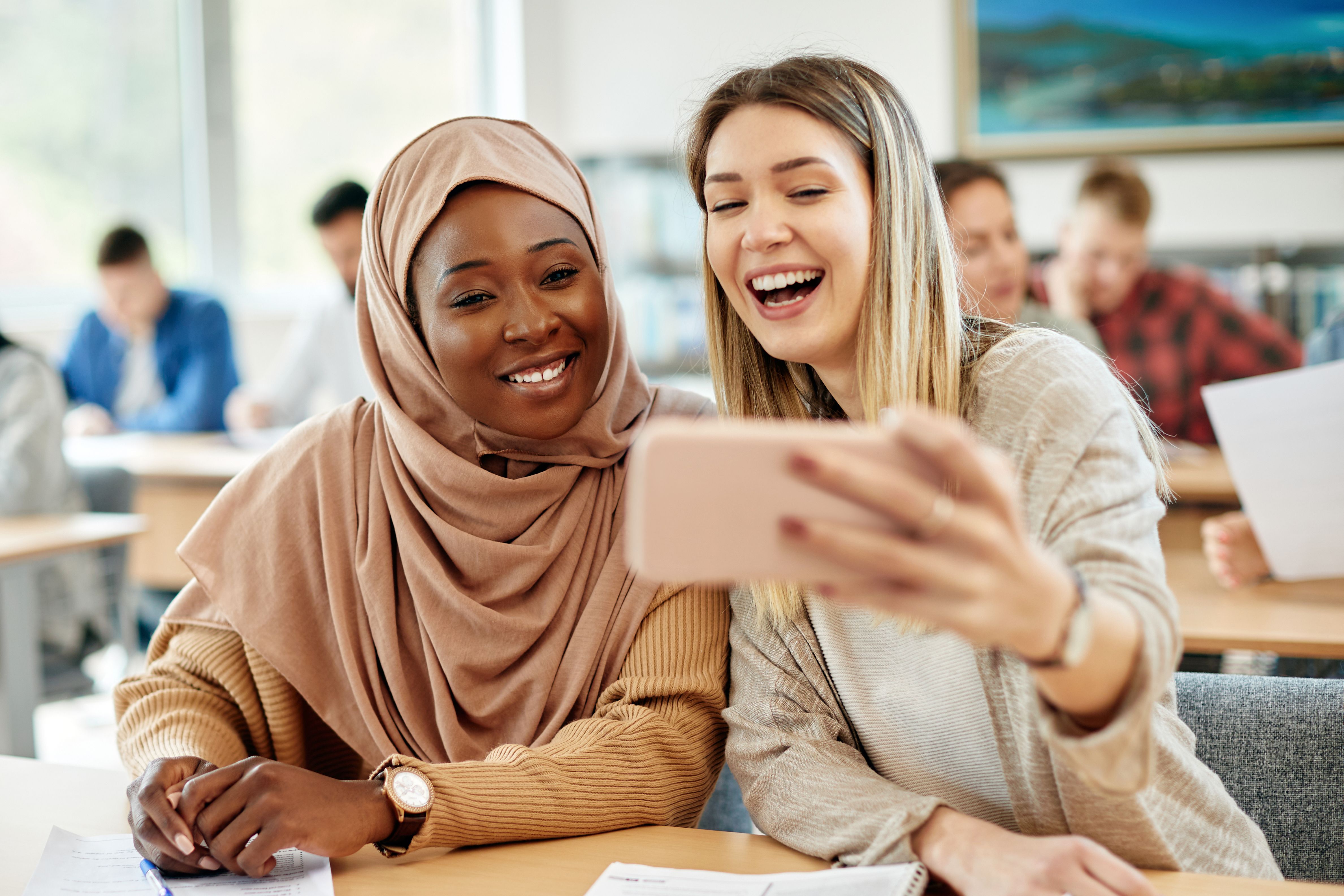 Two students having fun during a lesson